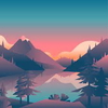 Colorful mountain landscape, a drawing, not a real photo
